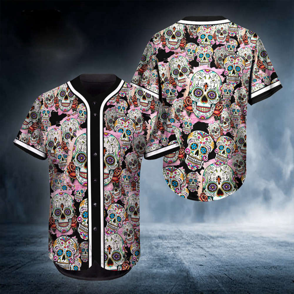 Pattern Color Sugar Skull Baseball Jersey - Aopprinter T-Shirts, Hoodie, Sweatshirt | WearSparks.com (Image 2)