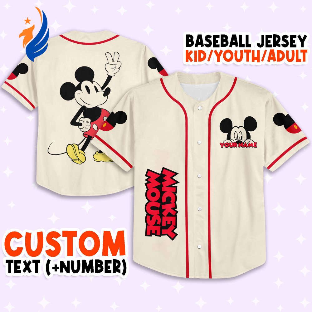 Disney Personalized Mickey Happy Baseball Jersey: Cute Sports Gifts for Fans Magic Kingdom Tee - Perfect Birthday Gift - Bafud