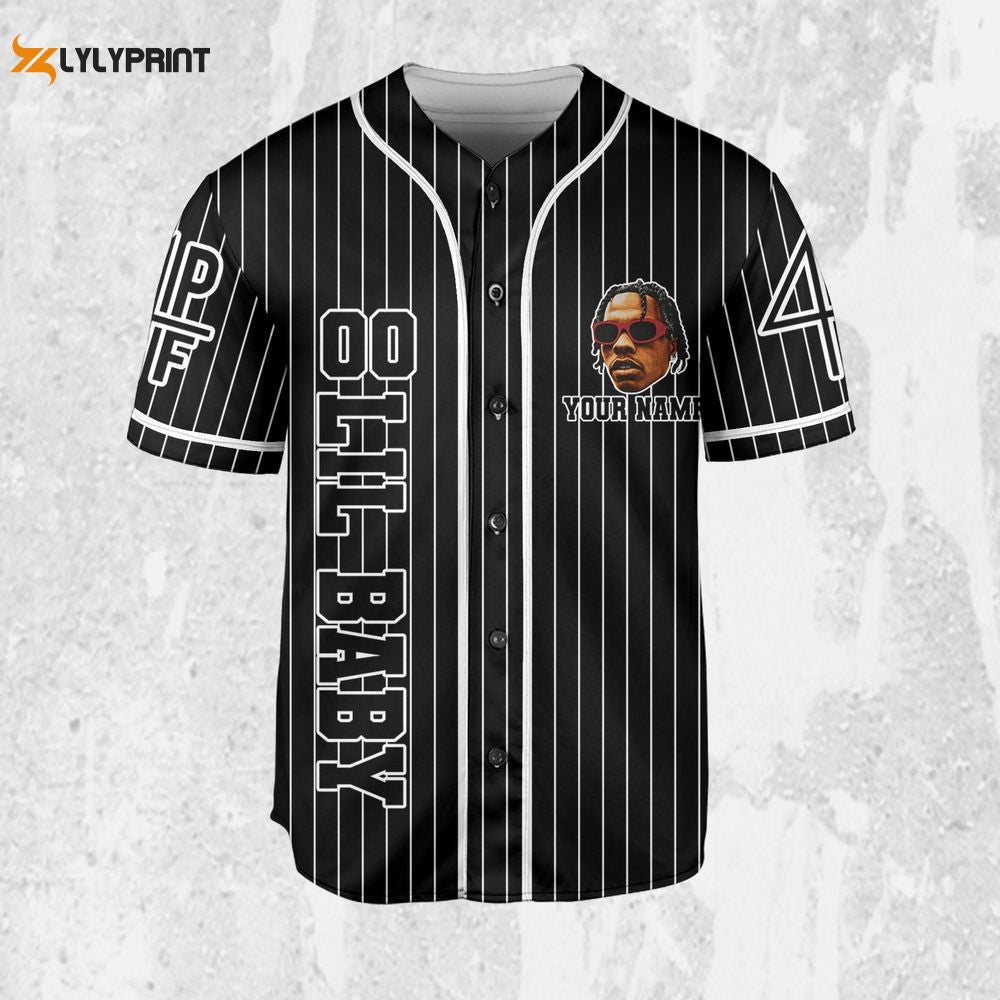Personalize Lil Baby Black Color Jersey, Lil Baby Baseball Jersey, Lil Baby Rap Jersey - lylyprint.com... (Image 1)