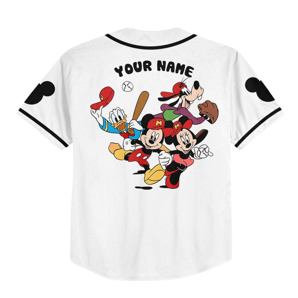 Personalize Mickey Castle Logo White Jersey - Disney Baseball Sports Cute Gifts For Fans - Best Birthday Gift - Bafud