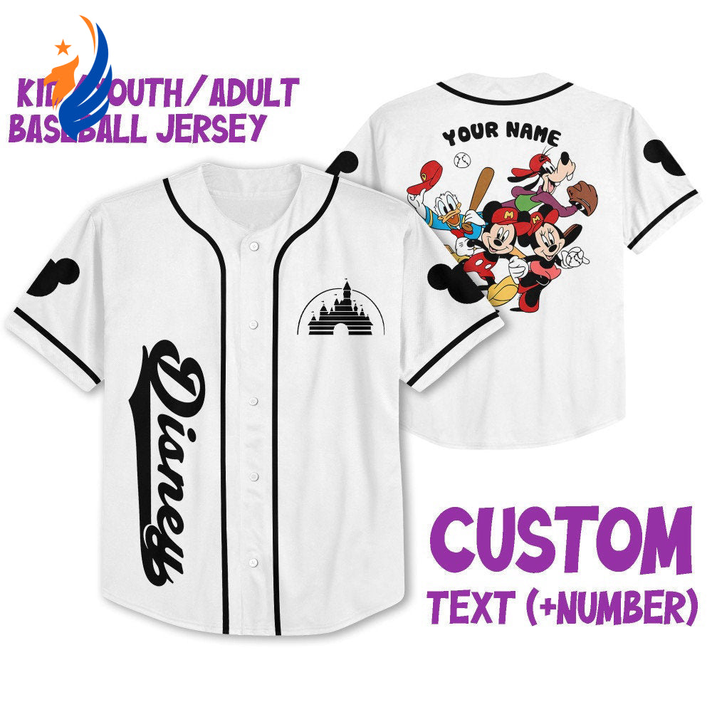Personalize Mickey Castle Logo White Jersey - Disney Baseball Sports Cute Gifts For Fans - Best Birthday Gift - Bafud