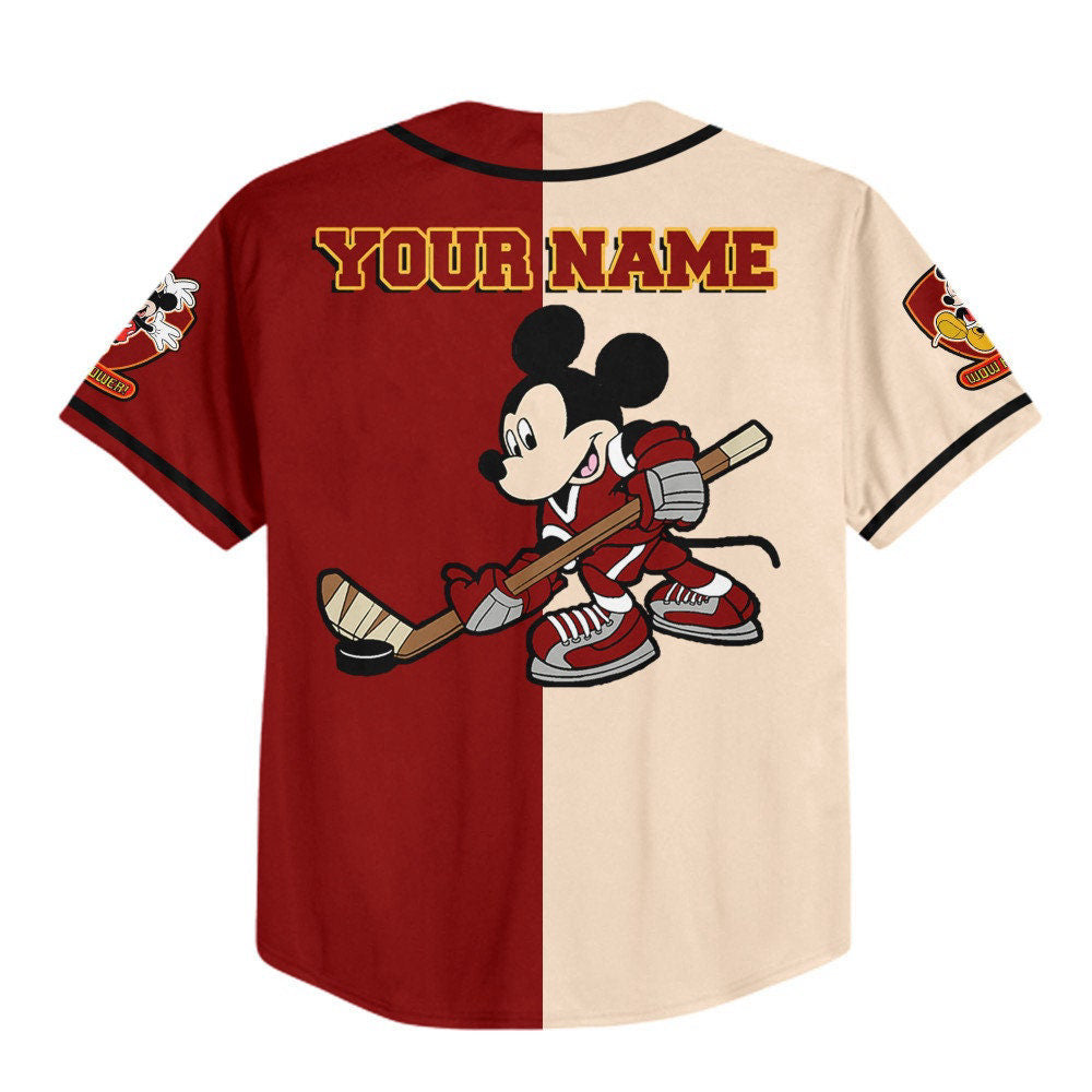 Customize Mickey Hockey Red Jersey - Disney Baseball Sports: Cute Fan Gifts & Best Birthday Gift - Bafud