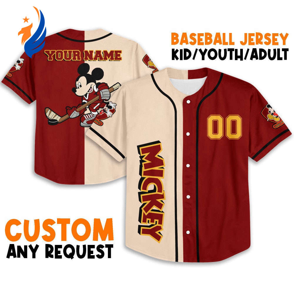 Customize Mickey Hockey Red Jersey - Disney Baseball Sports: Cute Fan Gifts & Best Birthday Gift - Bafud