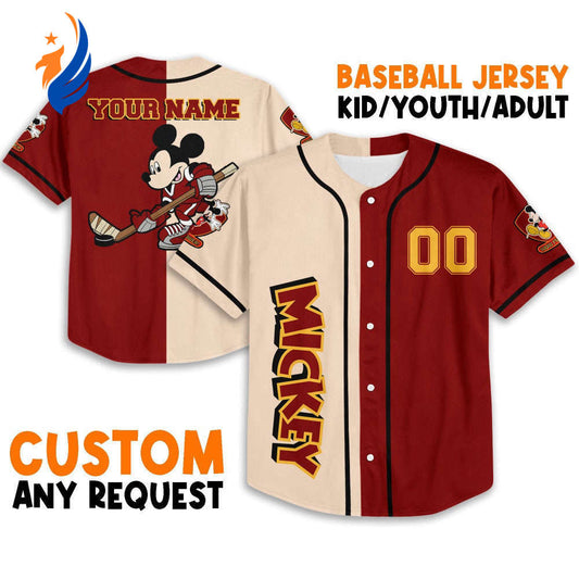 Customize Mickey Hockey Red Jersey - Disney Baseball Sports: Cute Fan Gifts & Best Birthday Gift - Bafud