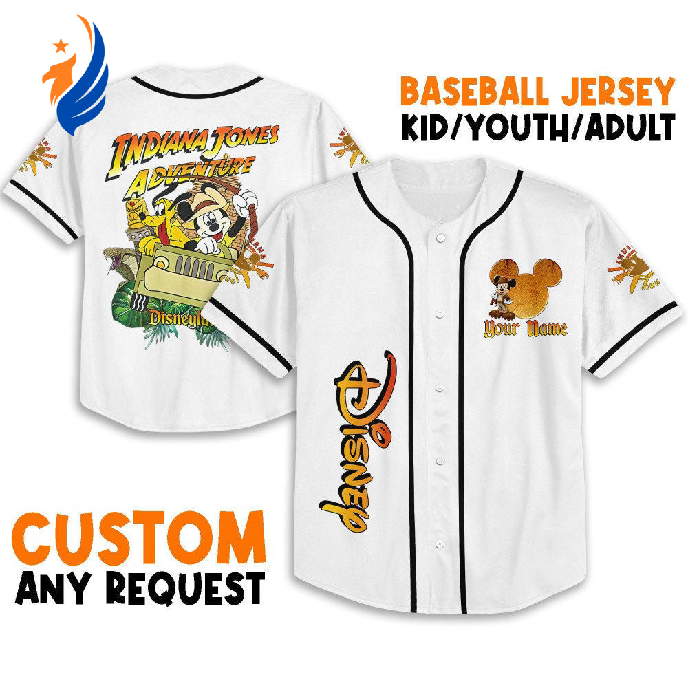Disney Mickey and Pluto Indiana Jones Adventure Jersey – Personalized Retro Disney Baseball Sports Apparel Perfect Gifts for Fans - Bafud