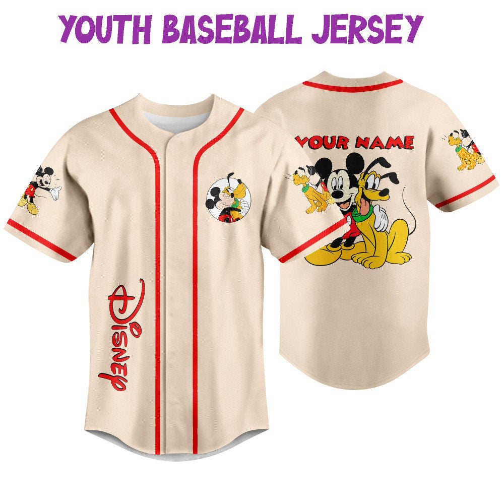 Vintage Disney Mickey and Pluto Baseball Jersey: Personalized Sports Gifts for Fans - Bafud