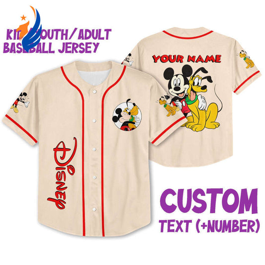 Vintage Disney Mickey and Pluto Baseball Jersey: Personalized Sports Gifts for Fans - Bafud