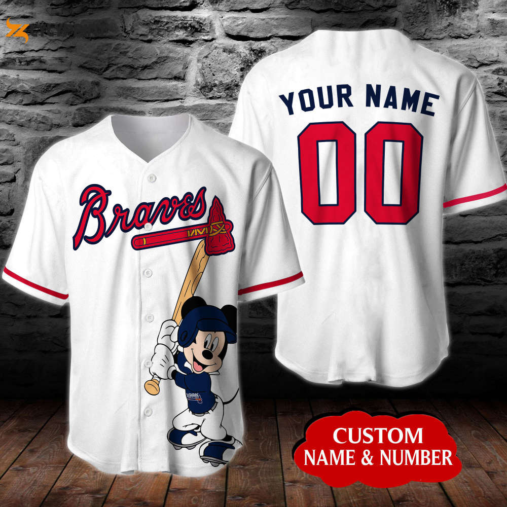 Personalized Atlanta Braves Mickey Mouse Disney All Over Print Unisex Baseball Jersey - lylyprint.com