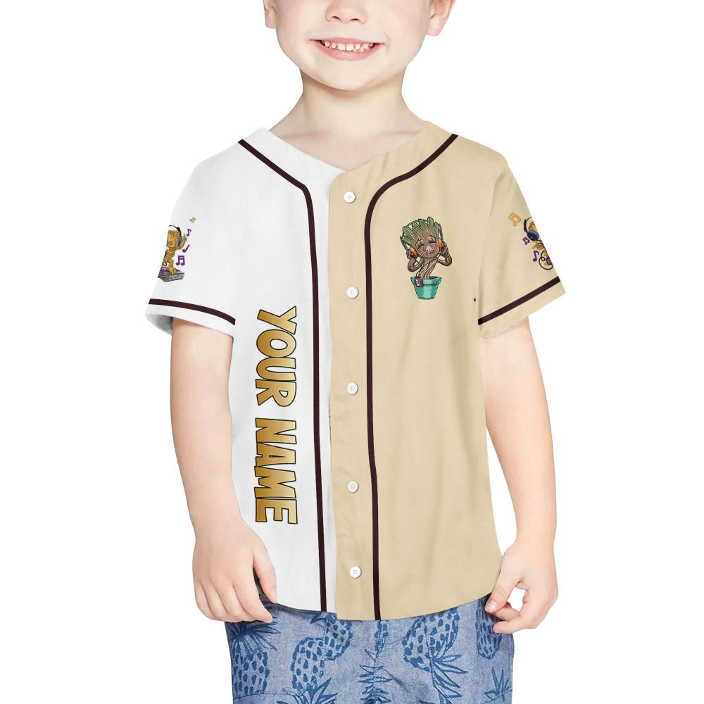 Personalized Baby Groot Listening Music And Dancing Baseball Jersey - lylyprint.com T-Shirts, Hoodie, Sweatshirt (Image 4)