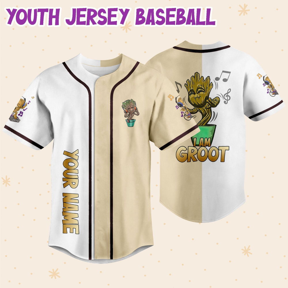 Personalized Baby Groot Listening Music And Dancing Baseball Jersey - lylyprint.com T-Shirts, Hoodie, Sweatshirt (Image 5)