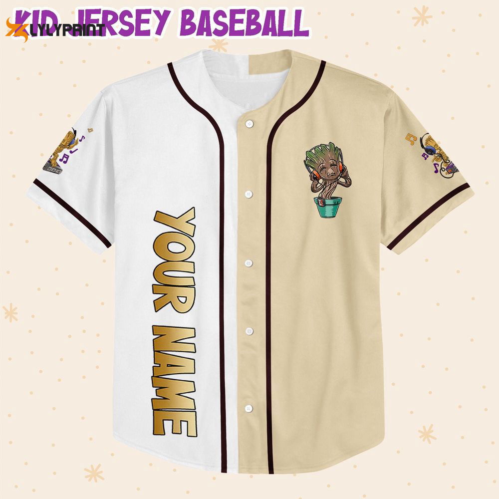 Personalized Baby Groot Listening Music And Dancing Baseball Jersey - lylyprint.com T-Shirts, Hoodie, Sweatshirt (Image 1)