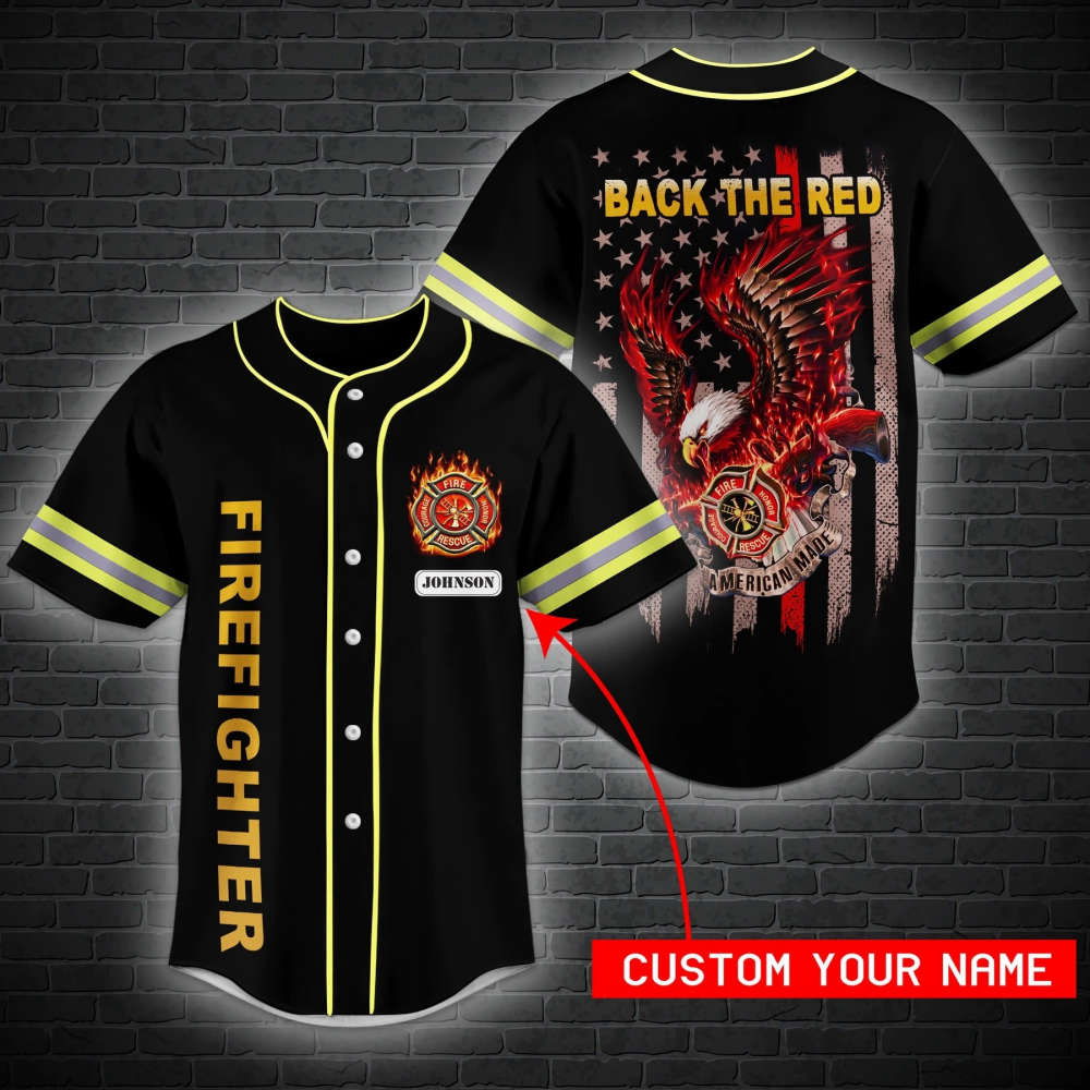 Personalized Back The Red Firefighters Baseball Jersey - Aopprinter T-Shirts, Hoodie, Sweatshirt | WearSparks.com (Image 2)