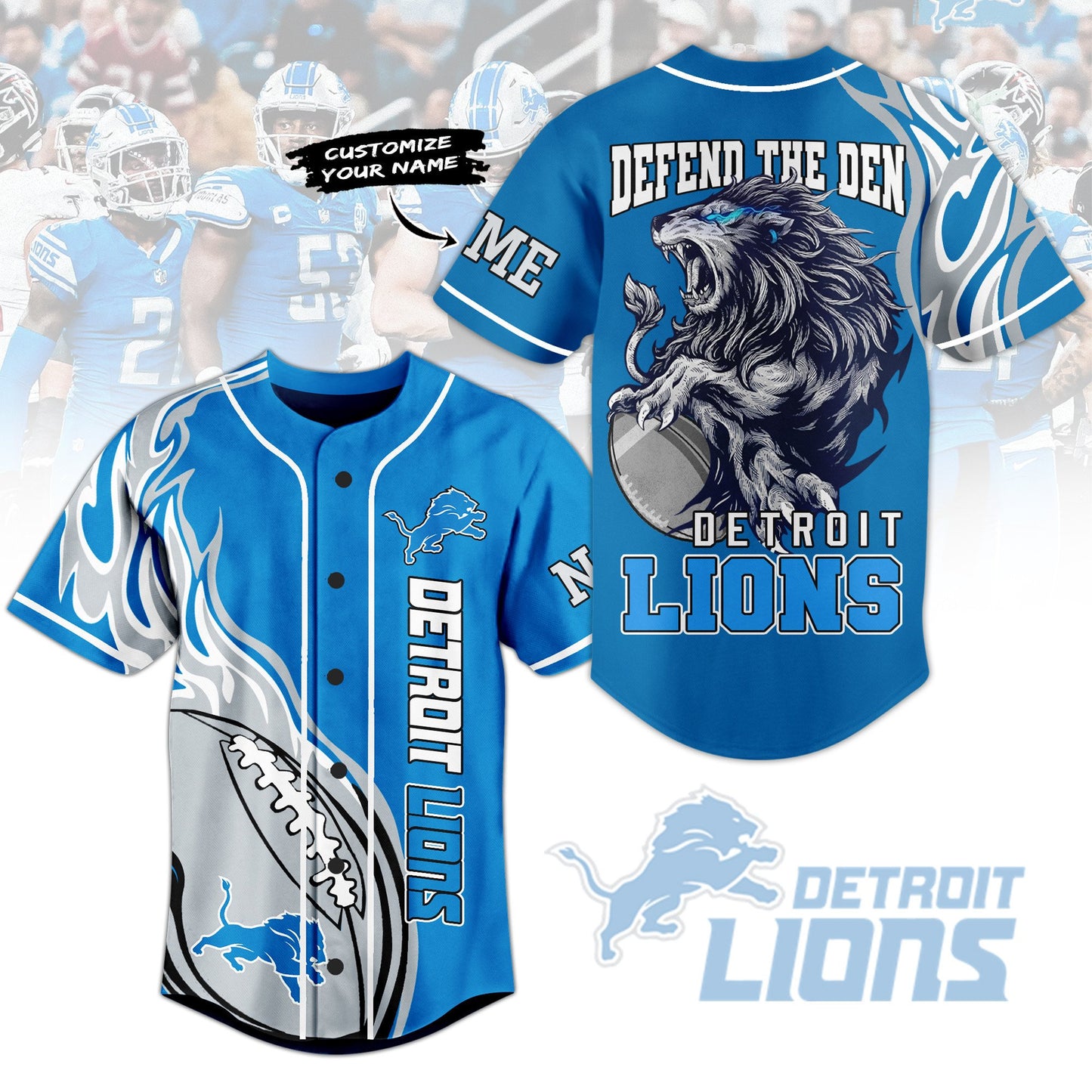 Personalized Blue Shirt Detroit Lions Sport Baseball Jersey
