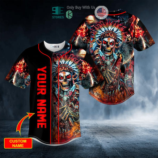 BEST Personalized Brocade Pattern Warrior Native Skull Custom Baseball Jersey