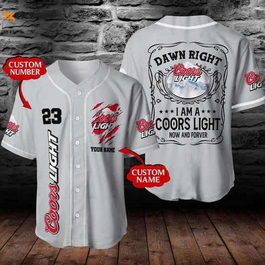Personalized Coors Light Now & Forever All Over Print Unisex Baseball Jersey - Gift for Men Women - Light Gray - lylyprint.com