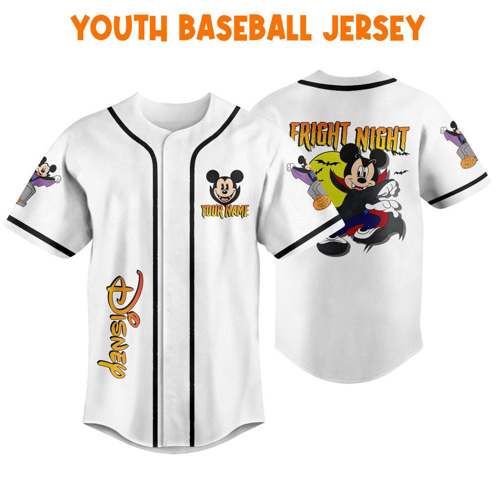 Personalized Horror Disney Mickey Mouse Fright Night Baseball Jersey - Cute Gifts for Fans of Disney Sports - Bafud