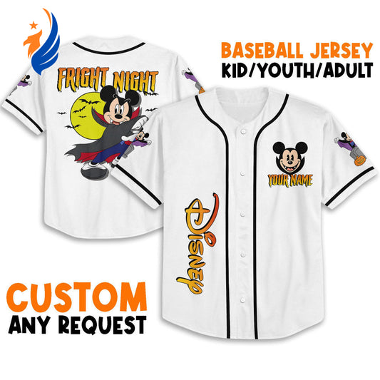 Personalized Horror Disney Mickey Mouse Fright Night Baseball Jersey - Cute Gifts for Fans of Disney Sports - Bafud