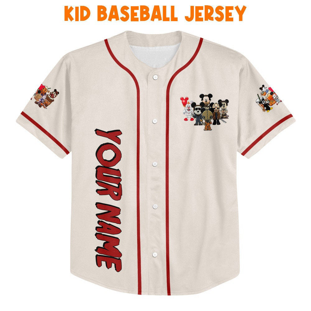 Personalized Horror Disney Mickey Mouse Baseball Jersey - Cool & Cute Gifts for Fans Disney Horror Characters Sports Gear - Bafud