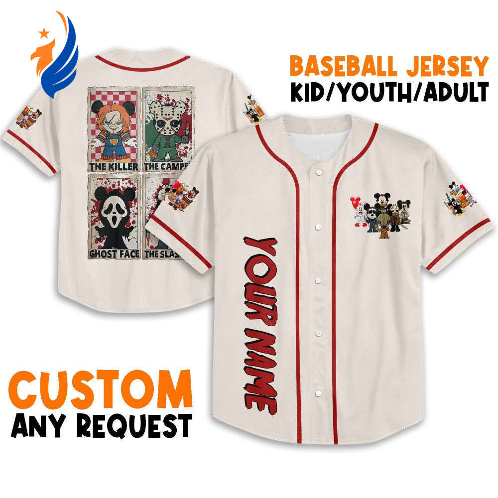 Personalized Horror Disney Mickey Mouse Baseball Jersey - Cool & Cute Gifts for Fans Disney Horror Characters Sports Gear - Bafud