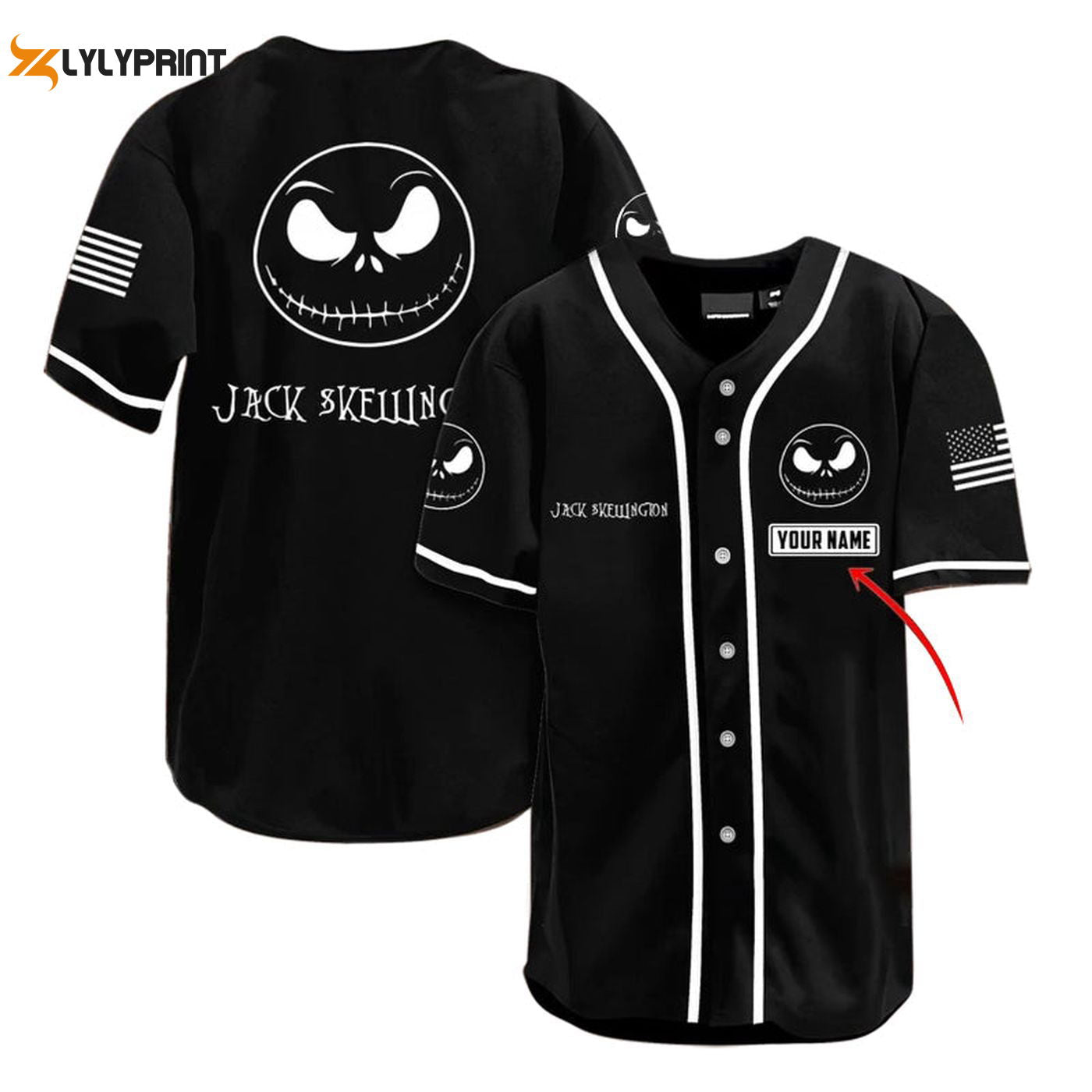 Personalized Jack Skellington American Flag 4th Of July Baseball Jersey - Gift for Men Women - Gift for Men... (Image 1)