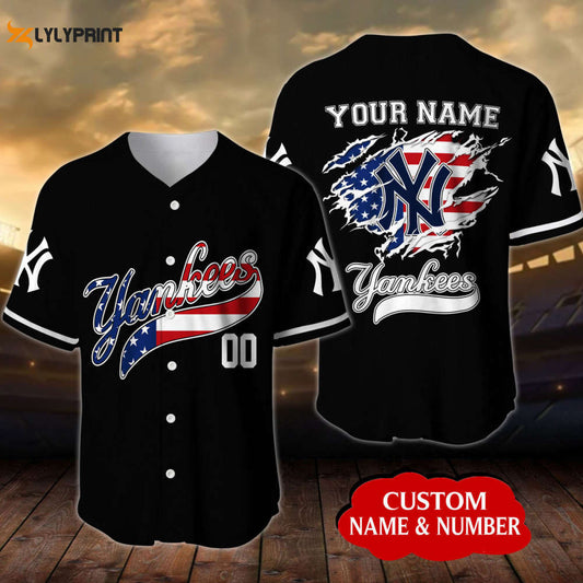 Personalized New York Yankees USA Flag Pattern All Over Print Unisex Baseball Jersey - lylyprint.com