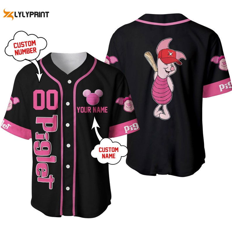 Personalized Piglet Winnie The Pooh Playing Baseball All Over Print Baseball Jersey - lylyprint.com T-Shirts, Hoodie,...