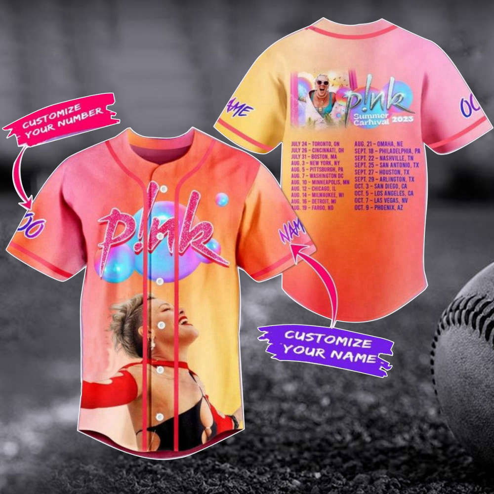 Personalized Pink Summer Carnival Baseball Jersey - Pink Singer 2023 Concert Shirt - Trustfall Album Tee - Pink Baseball...