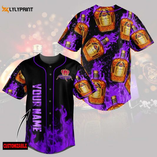 Personalized Purple Flame Crown Royal All Over Print Unisex Baseball Jersey - lylyprint.com