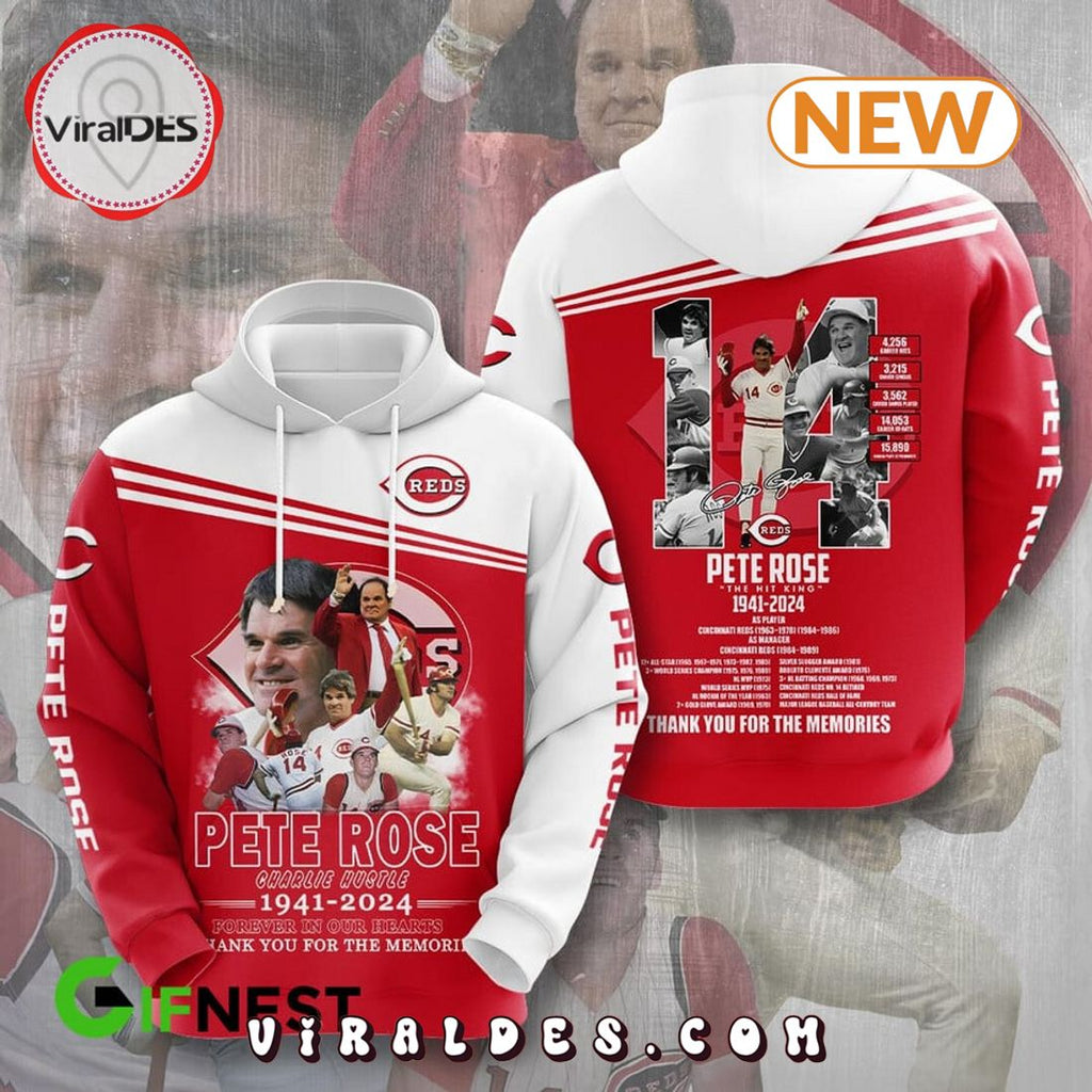 Pete Rose Charlie Hustle 1941 – 2024 Memories Hoodie
