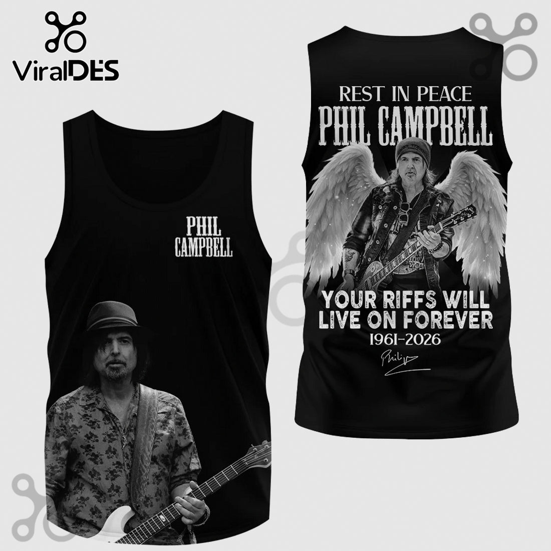 Phil Campbell Rest In Peace 3D Graphic Tribute T-Shirt