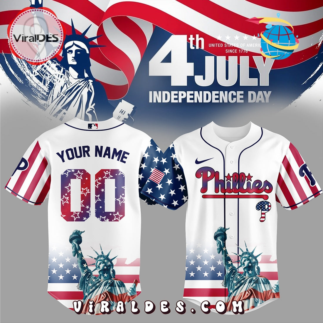 Philadelphia Phillies Custom Independence Day Baseball Jersey
