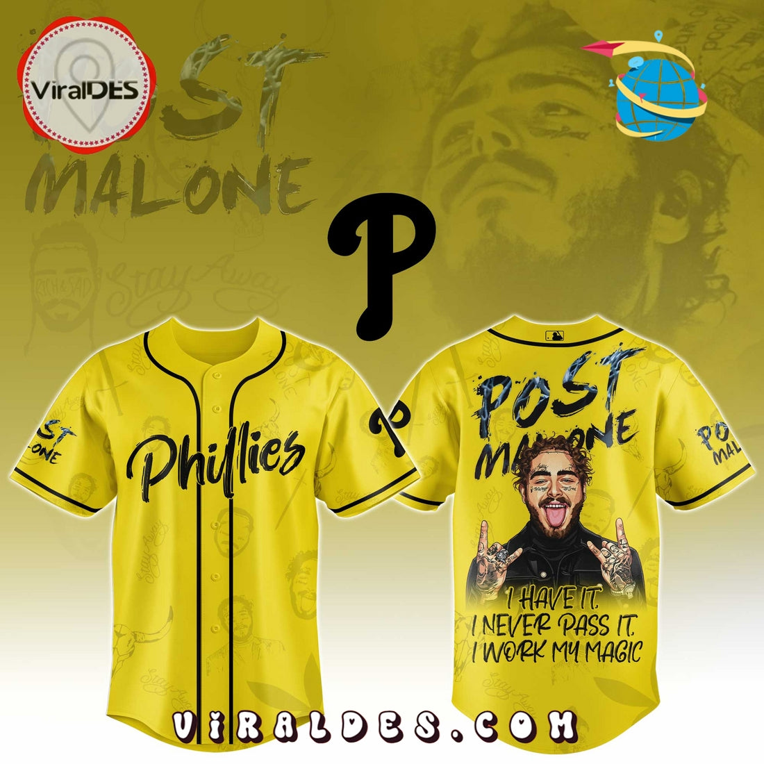 Philadelphia Phillies x Post Malone Tour 2025 Baseball Jersey