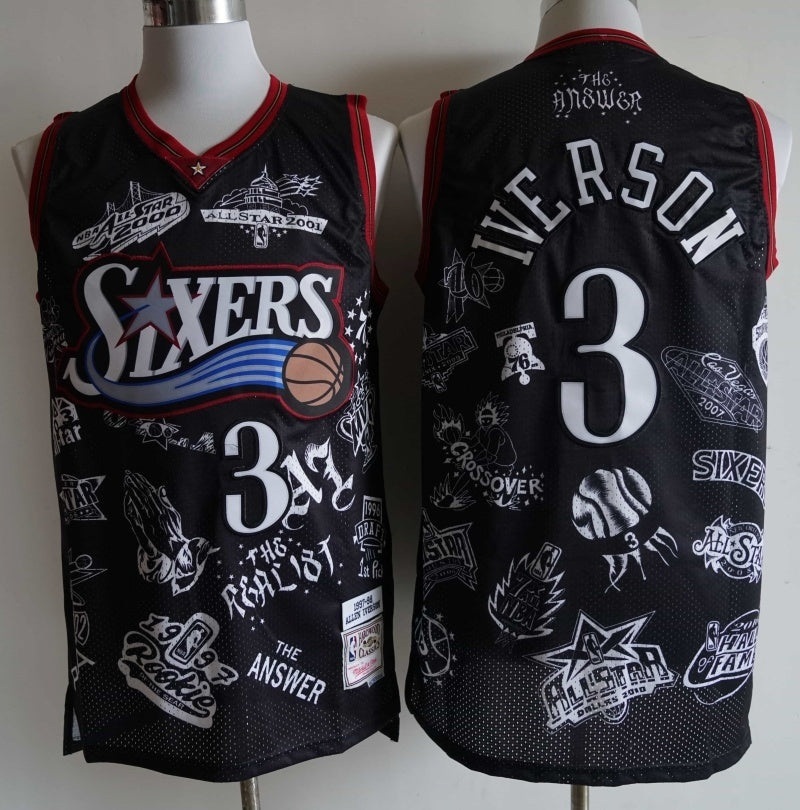 philadelphia 76ers #3 allen iverson 76 ( Mesh Print ) 3 # Allen Iverson Tattoo Edition Black Style 6