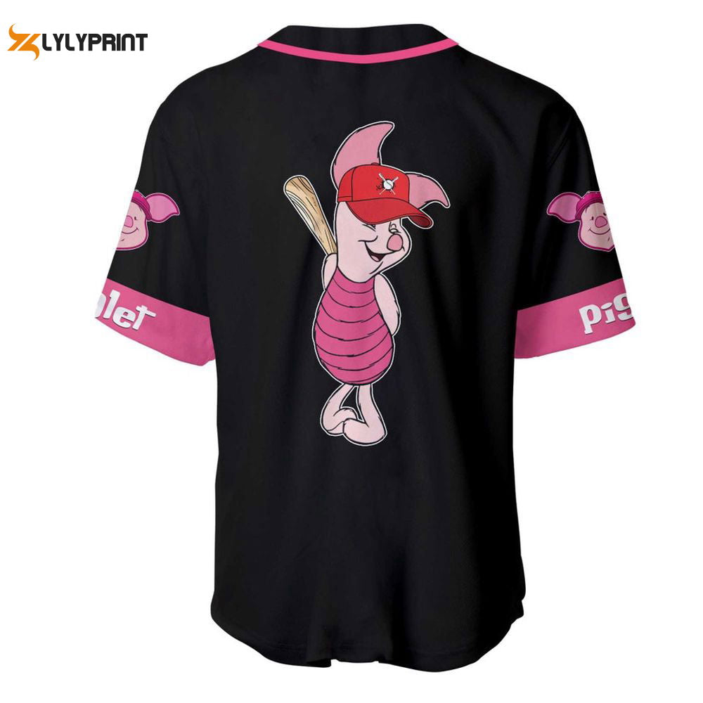 Piglet Winnie the Pooh Black Pink Disney Unisex Cartoon Custom Baseball Jersey - lylyprint.com