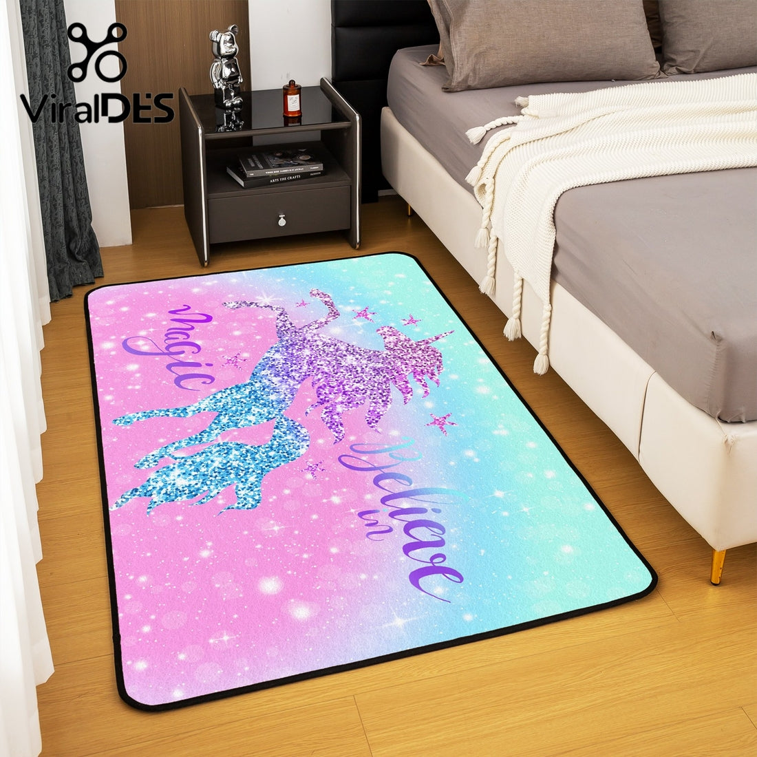 Pink Blue Gradient Area Rugs,Girls Sequins Carpet