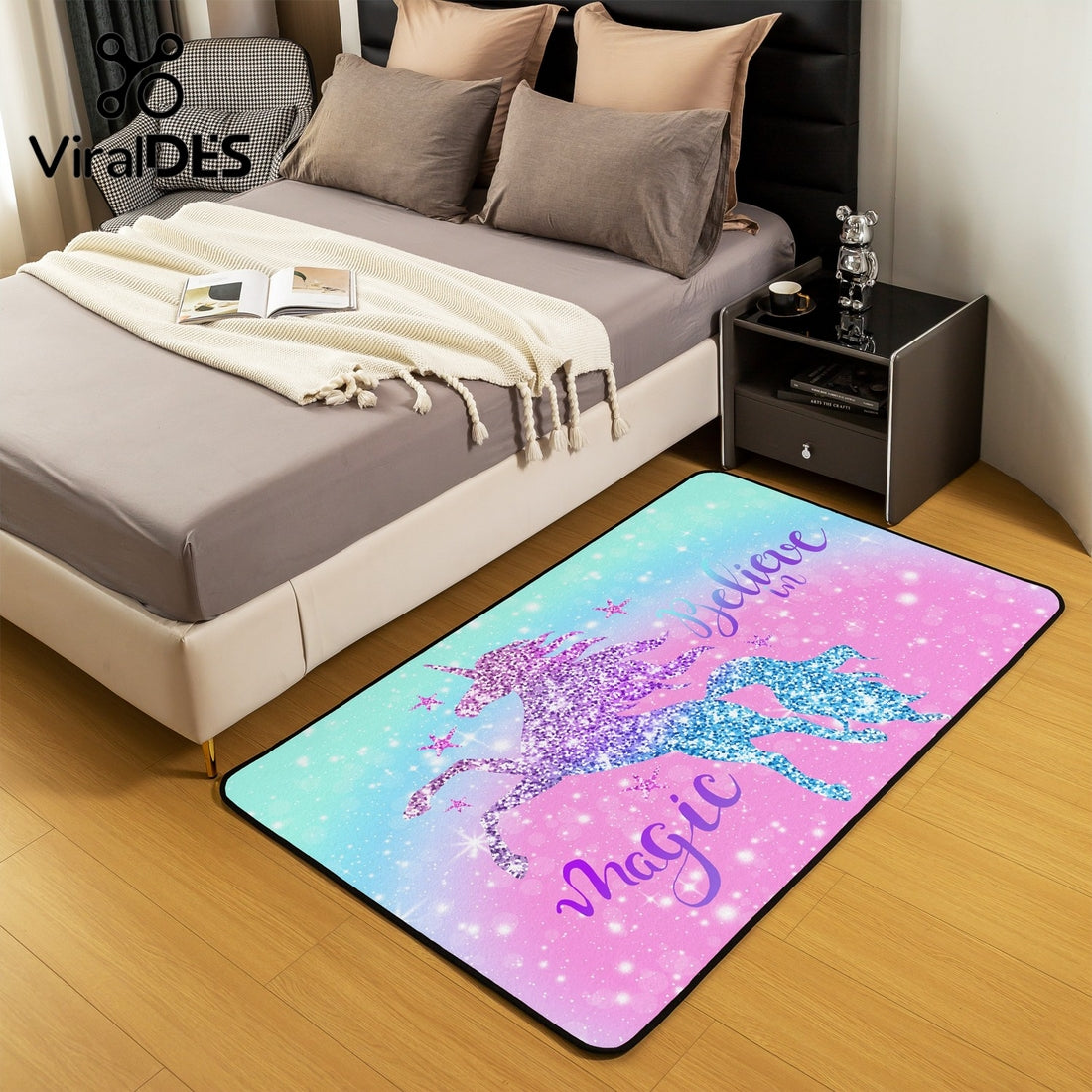 Pink Blue Gradient Area Rugs,Girls Sequins Carpet