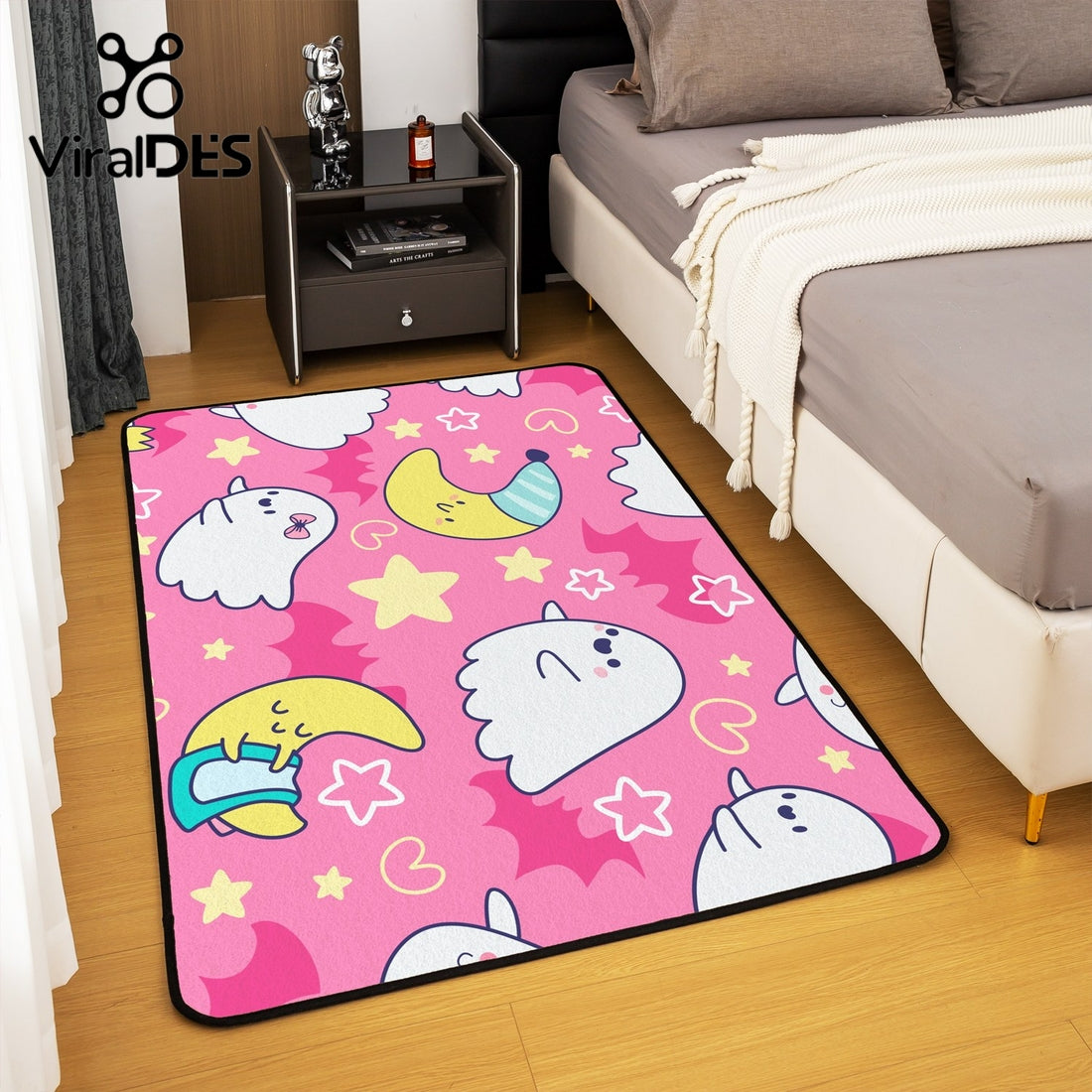 Pink Cartoon Area Rugs for Girls,Cute Stars Moon Carpet
