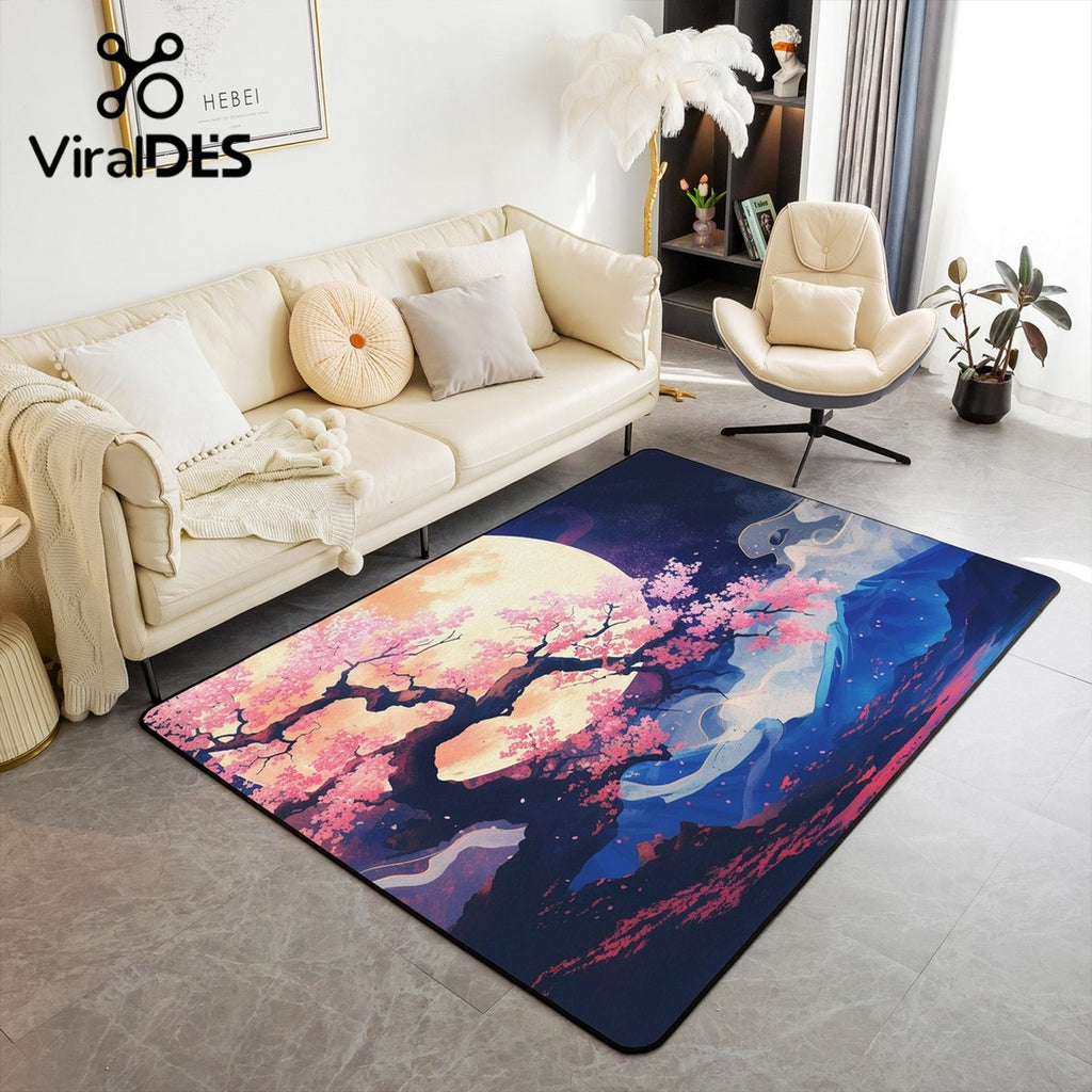 Pink Cherry Blossom Living Room Rugs, Japanese Carpet