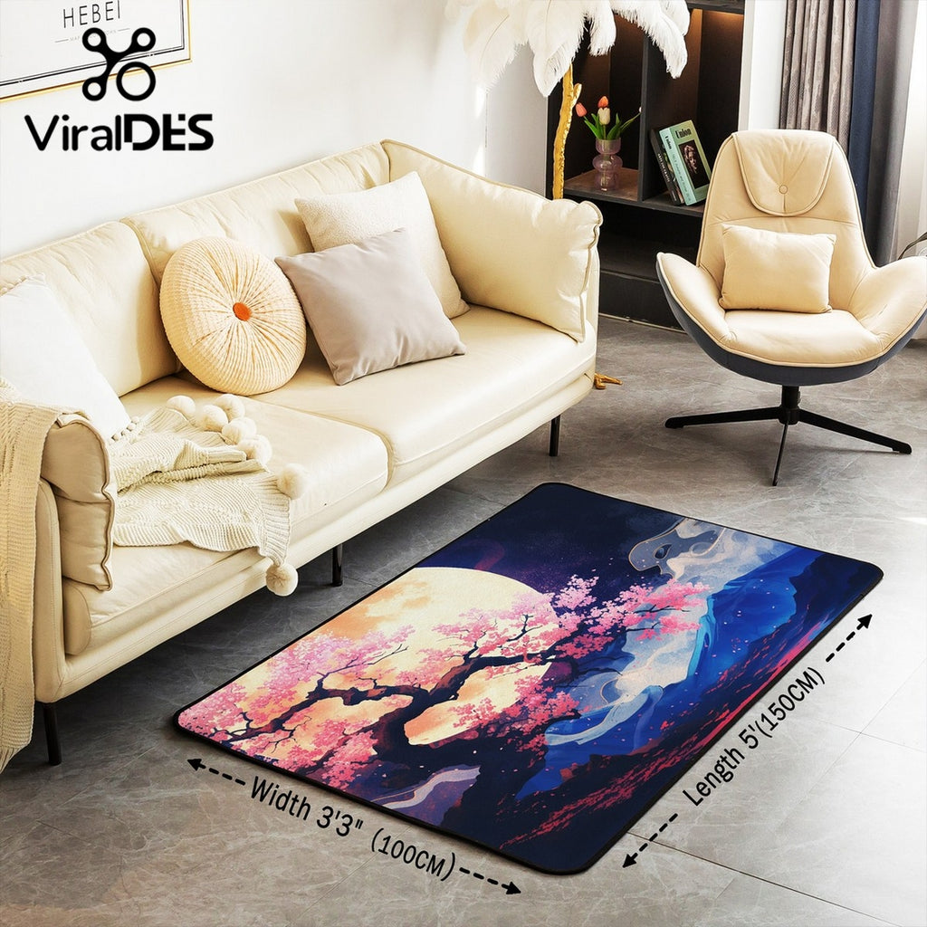 Pink Cherry Blossom Living Room Rugs, Japanese Carpet