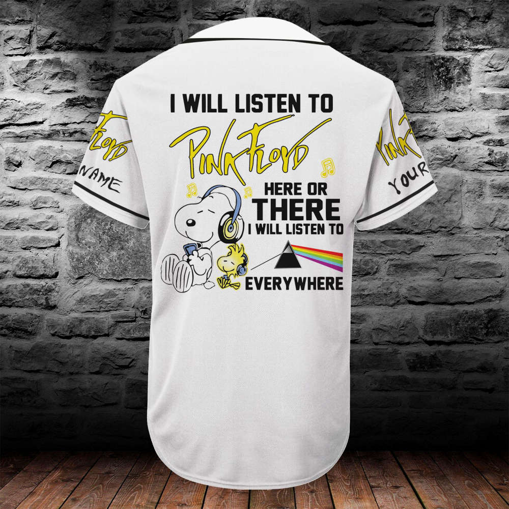Pink Floyd Snoopy Baseball Tee Jersey Shirt White (Personalized Custom Name) Unisex Men Women - Gift for Women Men - Bafud