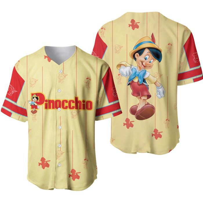 Pinocchio Yellow Red Blue Stripes Patterns Disney Unisex Cartoon Casual Outfits Custom Baseball Jersey Gifts for Fans - lylyprint.com