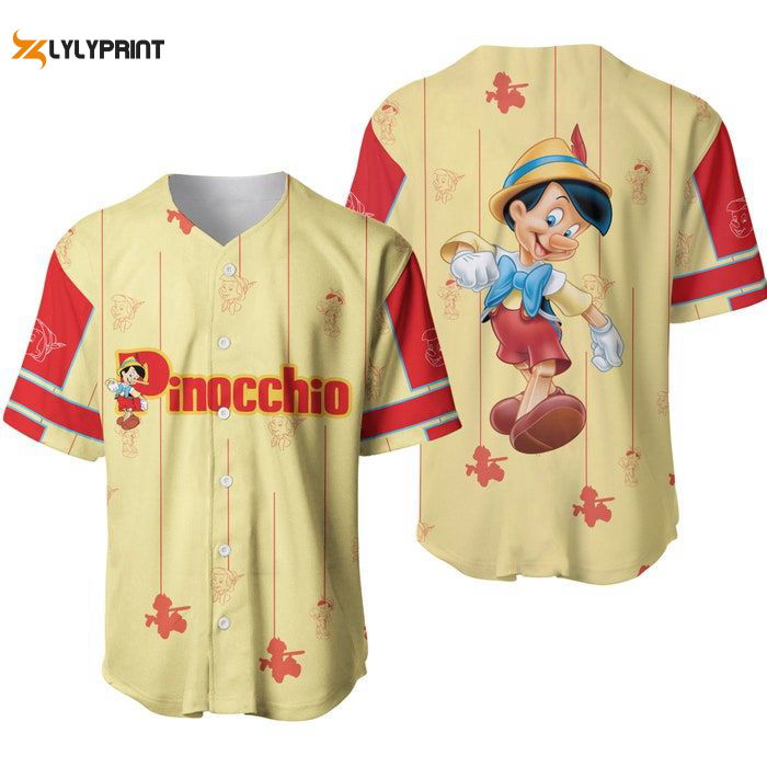Pinocchio Yellow Red Blue Stripes Patterns Disney Unisex Cartoon Casual Outfits Custom Baseball Jersey Gifts for Fans - lylyprint.com