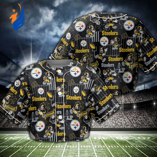 Pittsburgh Steelers Mickey Crop Top Baseball Jersey: Stylish and Sporty Steelers Apparel - Bafud