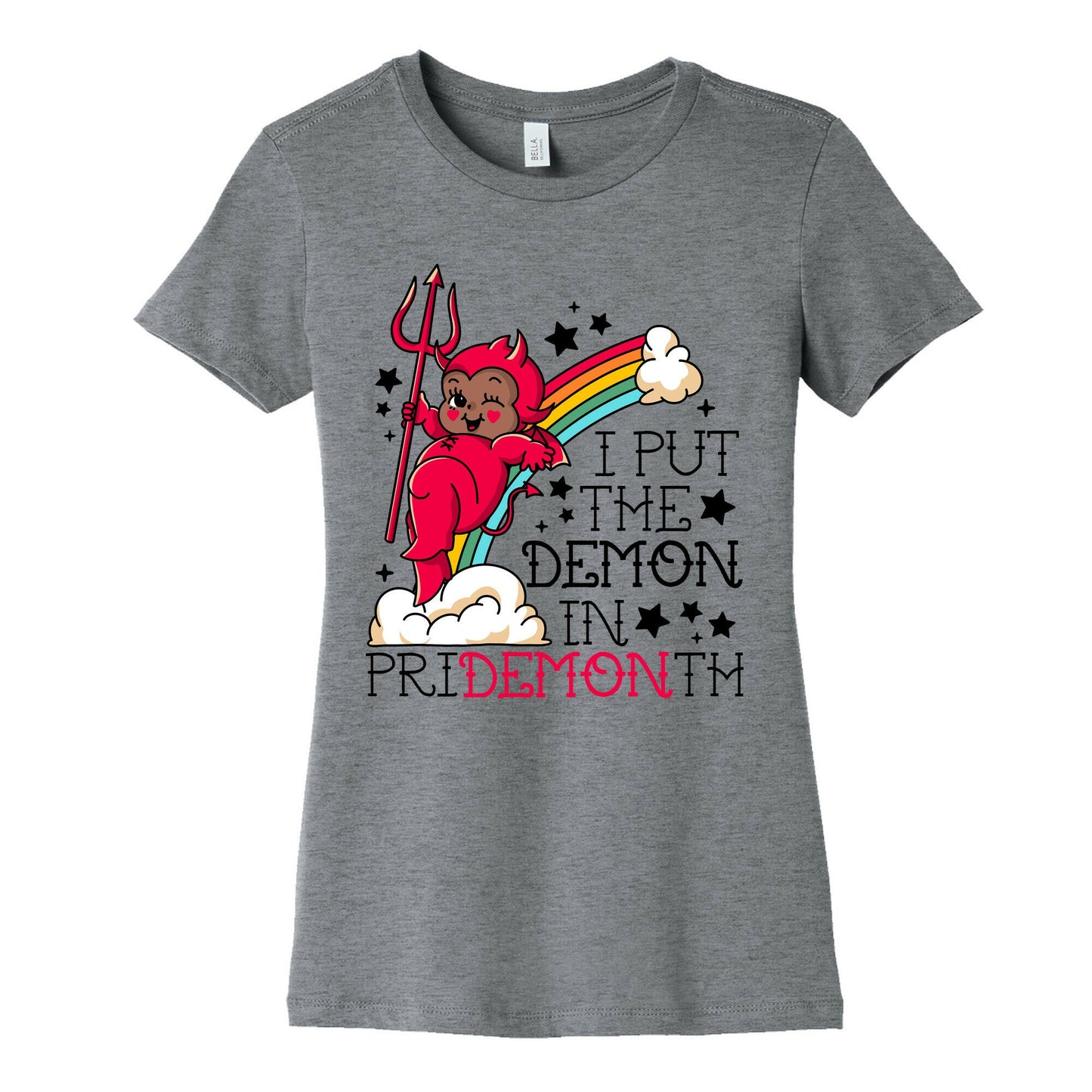 Black Kewpie Devil I Put the DEMON In Pride Month Womens Cotton Tee