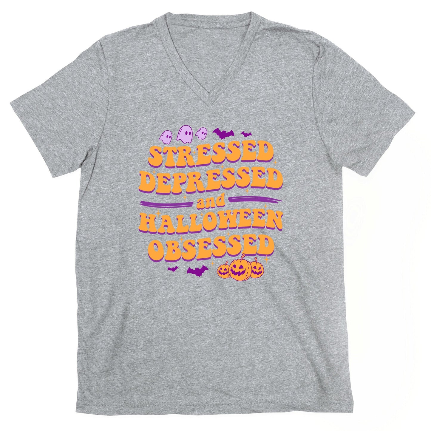 Stressed Depressed & Halloween Obsessed V-Neck