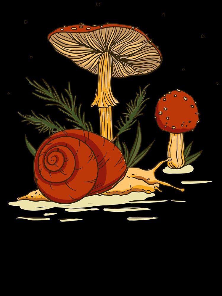 Vintage Snail And Mushroom Dark Botanical Cottagecore Forest Floor Illustration by DERA RAY