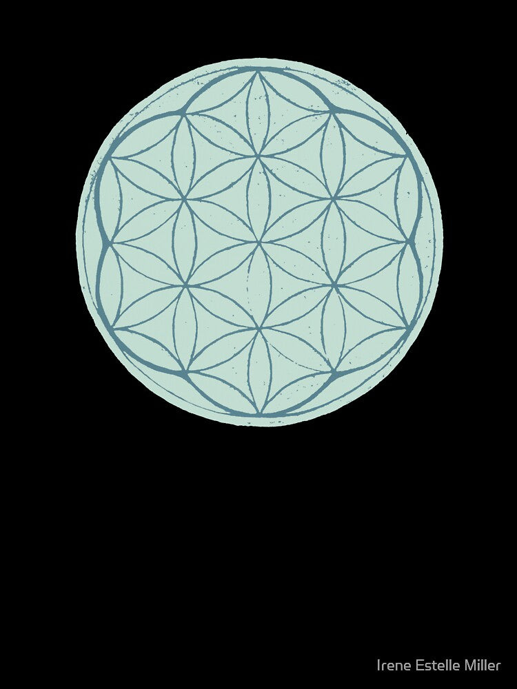 Flower of Life Linocut - Mint + Peacock by Irene Estelle