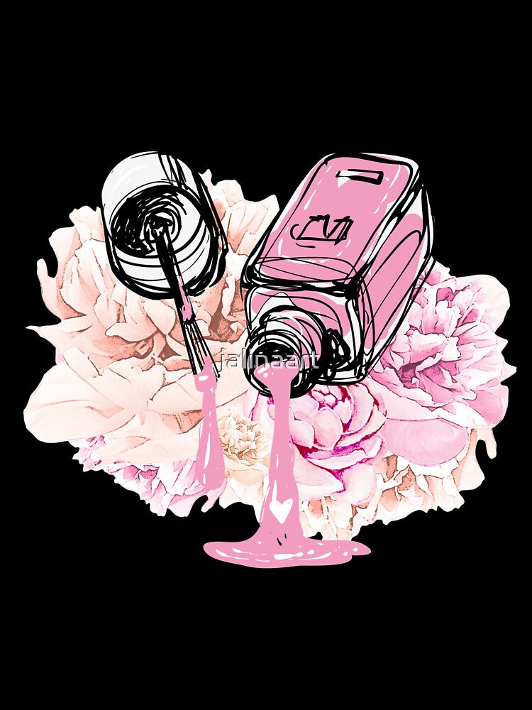 Blush pink nail polish and peony flowers by jalinaart