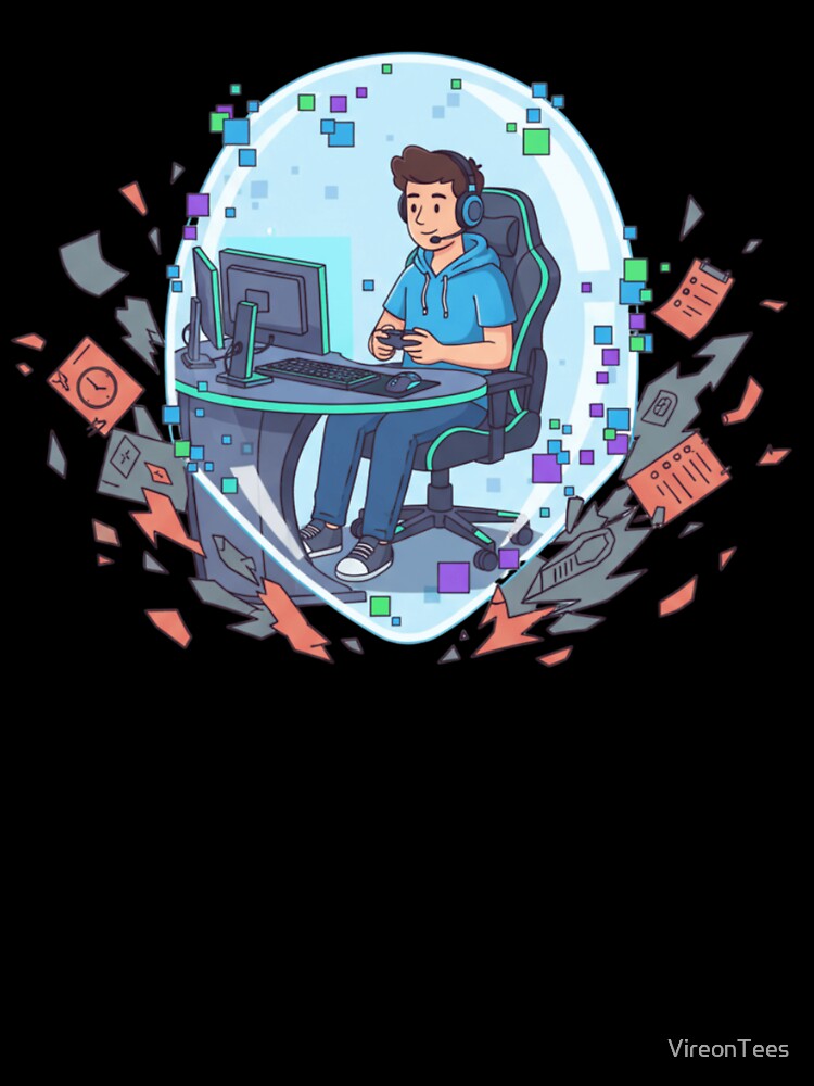 Gamer Inside Digital Bubble – Focused Gaming Illustration by VireonTees