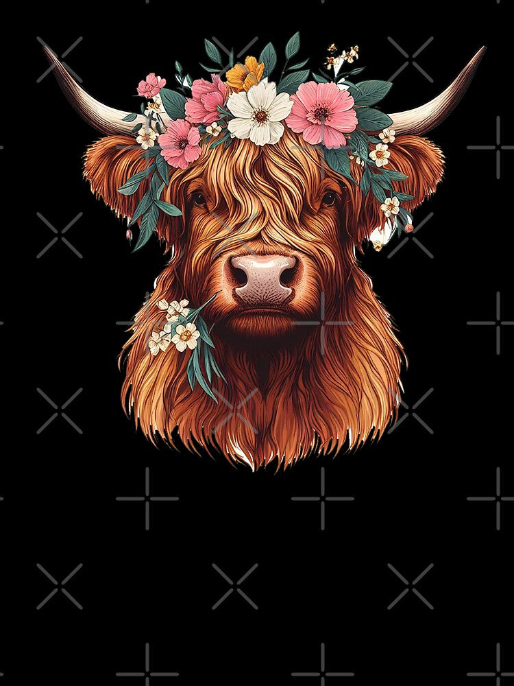 Cute Baby Cow Highland Beautiful Flowers On Head by HEERYAK